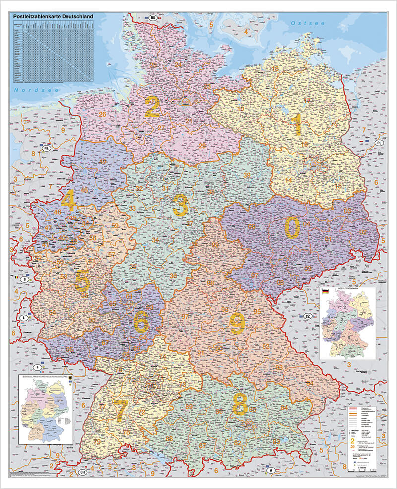 D204a Deutschland Postleitzahlenkarte - 67x86 cm Stiefel Verlag