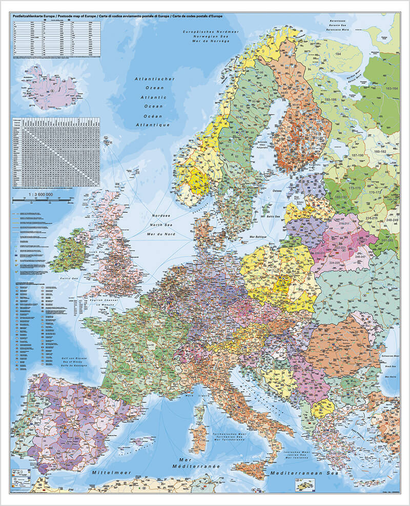 E120 Europa Postleitzahlenkarte - 97x119 cm Stiefel Verlag