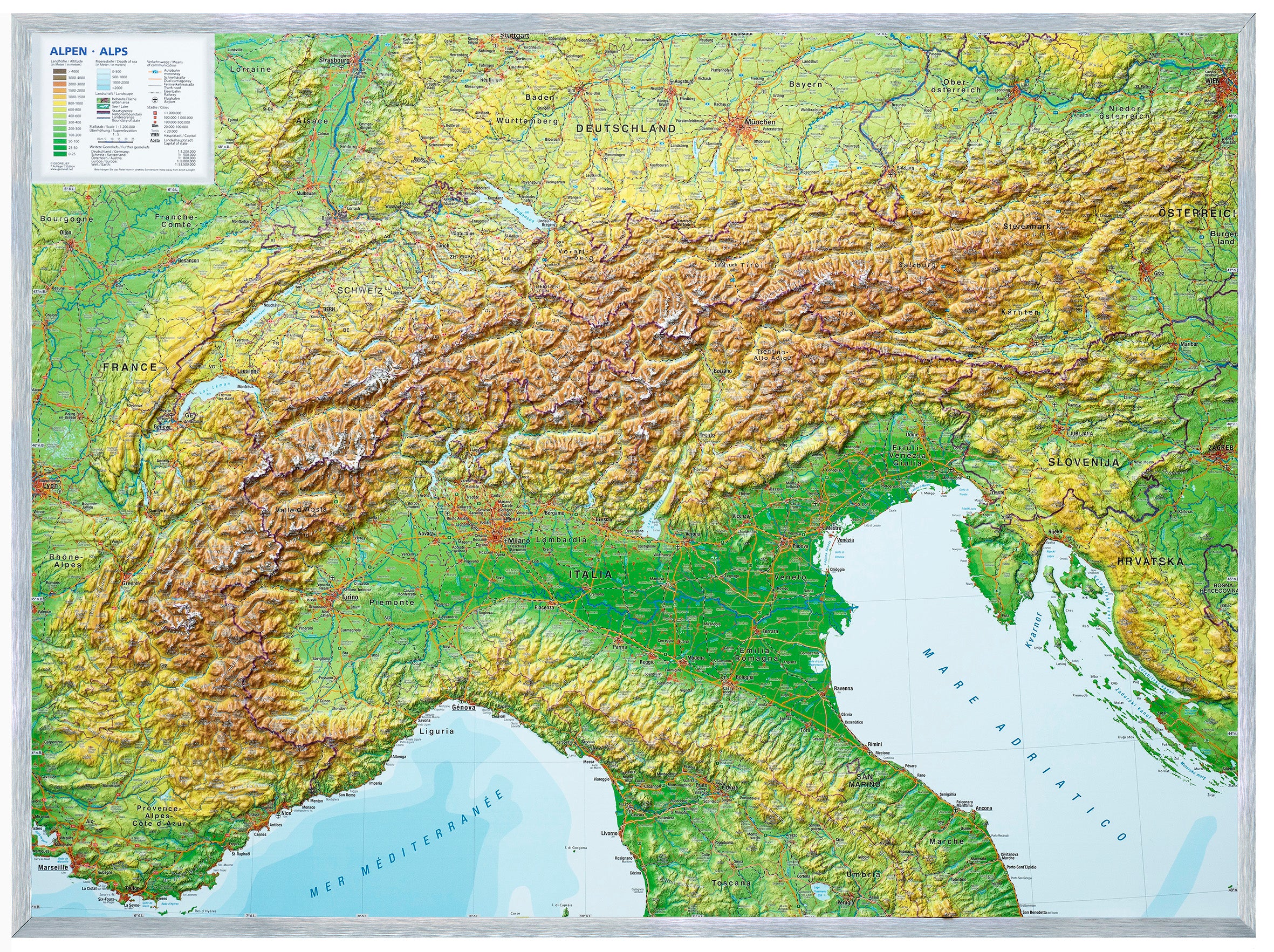 Alpen Relief groß - mit Alurahmen