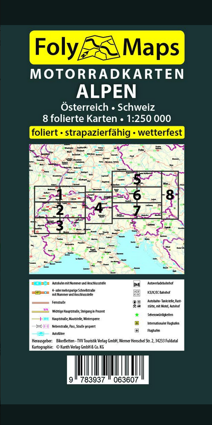 Alpen, Österreich & Schweiz 1:250.000 - Motorradkarten Set FolyMaps