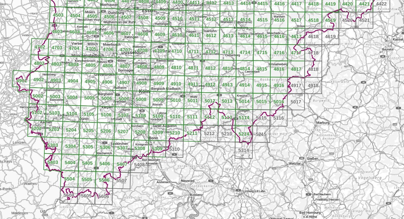 Nordrhein-Westfalen 1:25.000 Topographische Karten Blattnummern 4802-5506