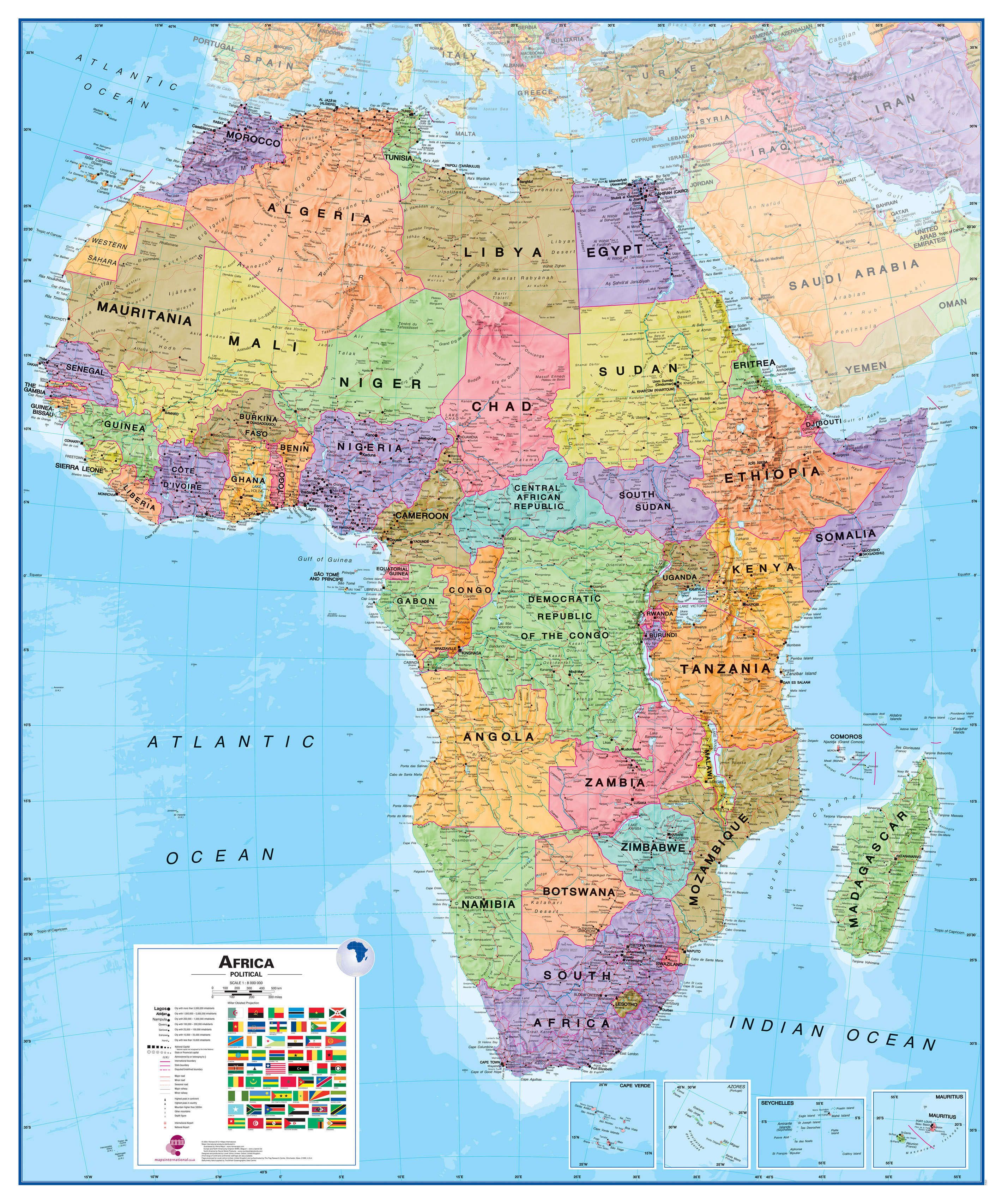 Ü412L Afrika politische Wandkarte - englisch