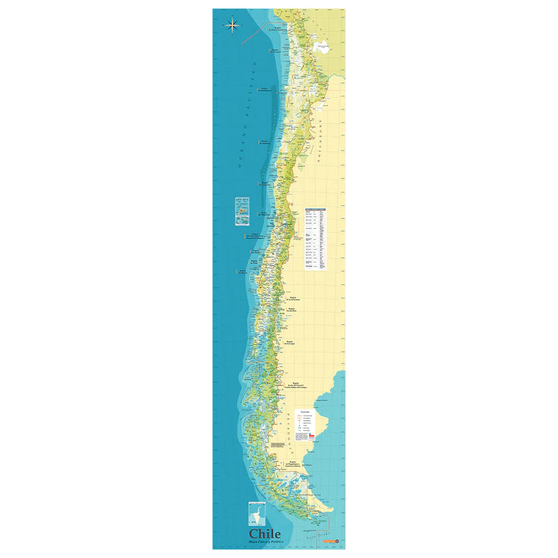 Chile Mapa Mural Fisico y Politico - Poster ca. 140x40cm