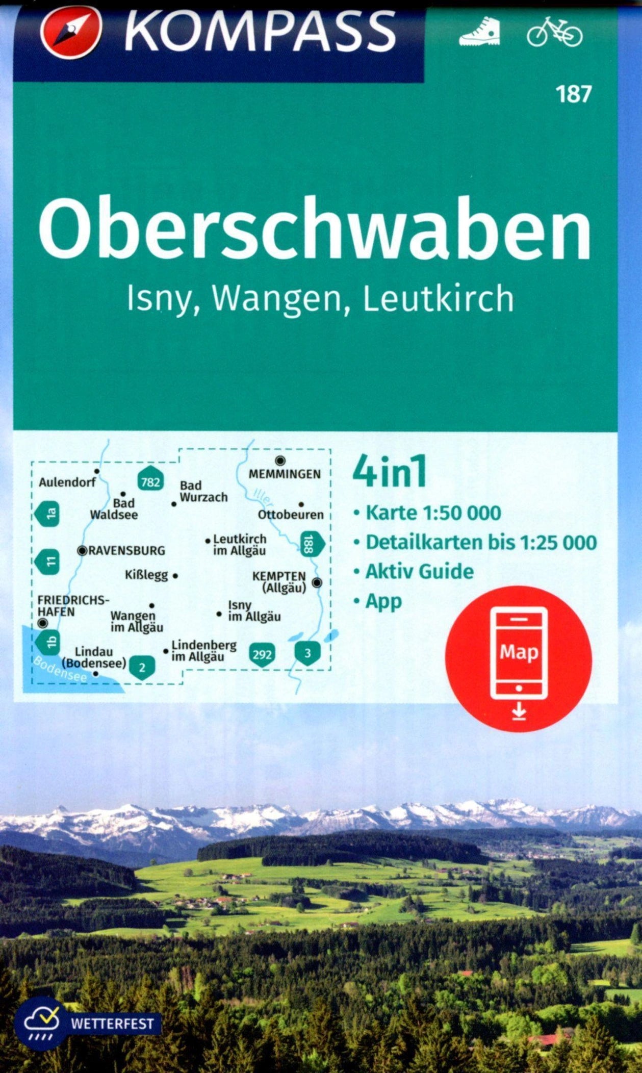 187 Oberschwaben 1:50.000 - Kompass Wanderkarte