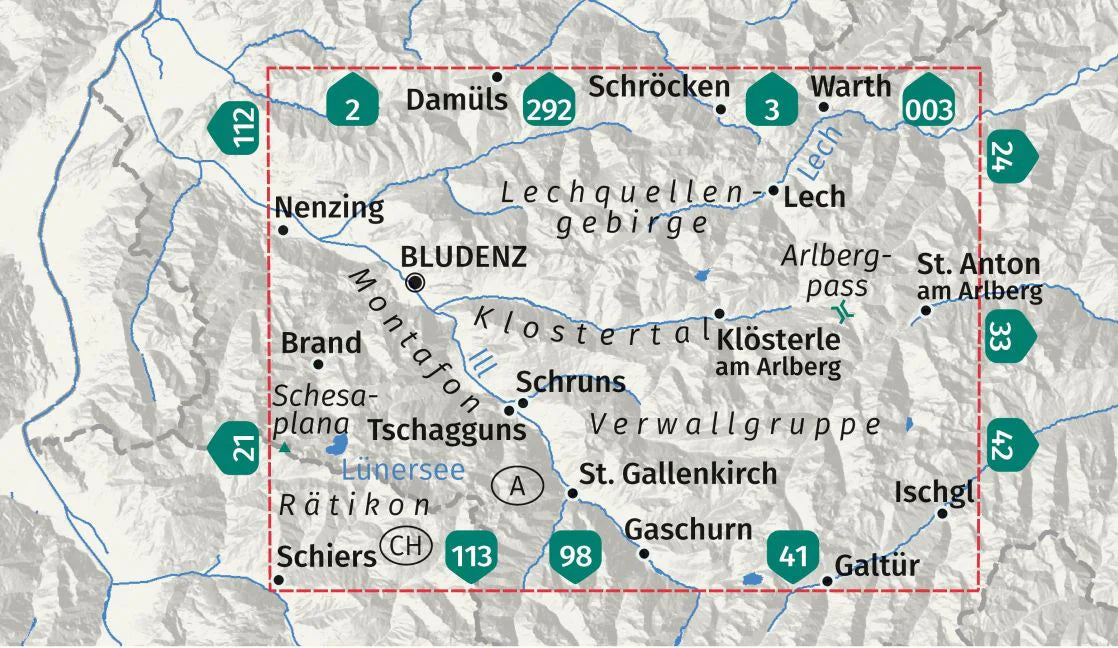 32 Bludenz, Schruns, Klostertal 1:50.000 - Kompass Wanderkarte