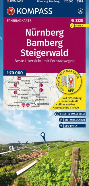 3328 Nürnberg, Bamberg, Steigerwald 1:70.000 - KOMPASS Fahrradkarte