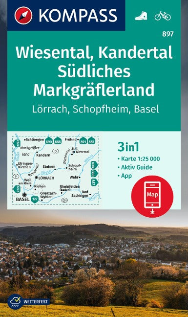 897 Wiesental, Kandertal, Südliches Markgräfler Land 1:25 000 - Kompass Wanderkarte
