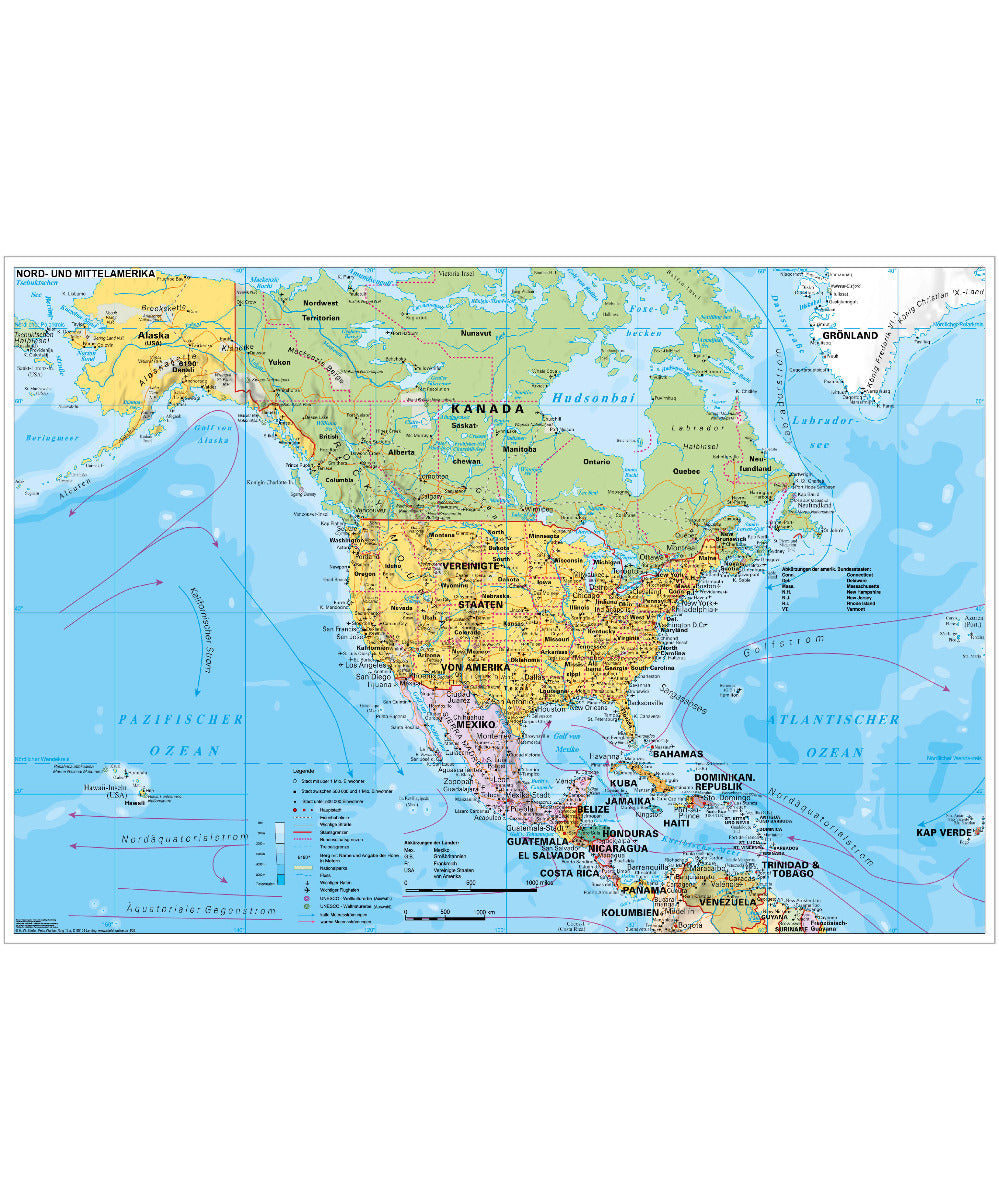 Ü108x Nordamerika & Mittelamerika Politisch mit Bestäbung - 137x89 cm Stiefel Verlag