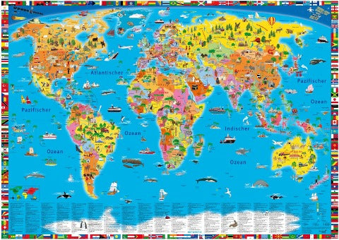 W108 Illustrierte politische Weltkarte (Kinderweltkarte)