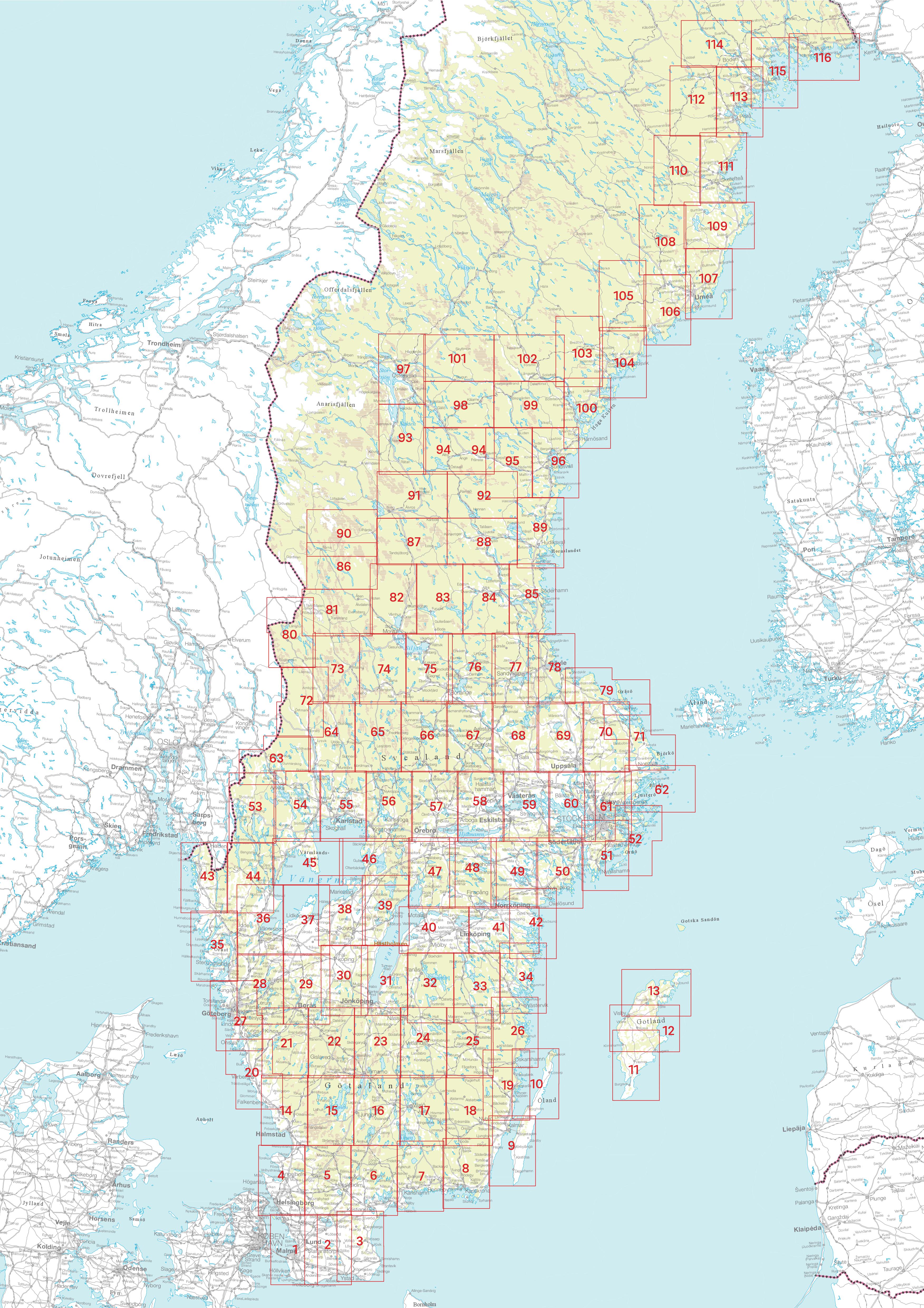 Schweden 1:50.000 Wanderkarten (1 Malmö - 71 Hallstavik) Sverigeserien