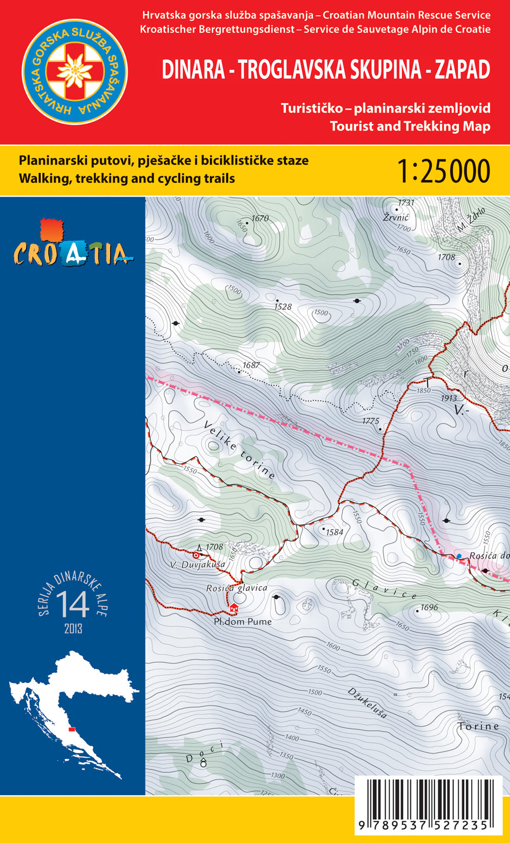 Dinara - Troglavska Skupina Zapad Kroatien Wanderkarte - 1:25.000