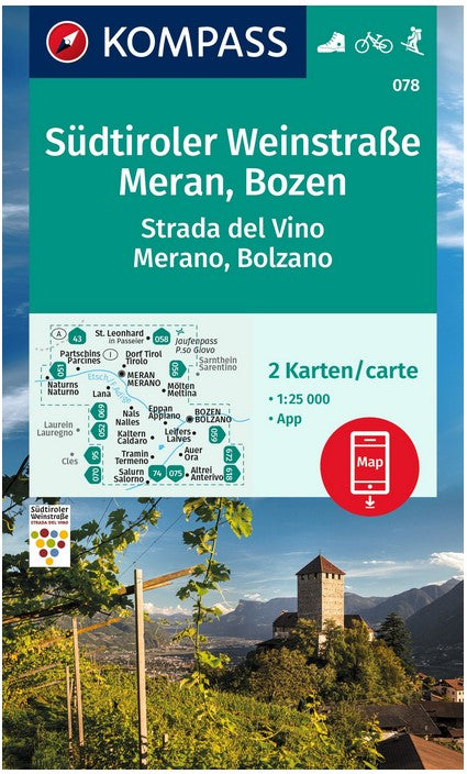 078 Südtiroler Weinstrasse Kompass Wanderkarte