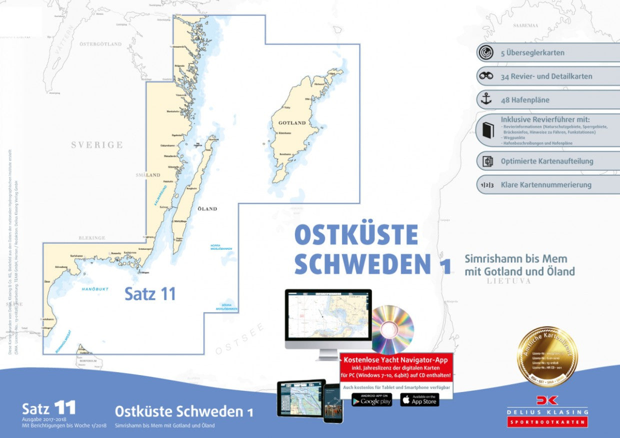 Sportbootkarten Satz 11: Ostküste Schweden 1 (Ausgabe 2023/2024)