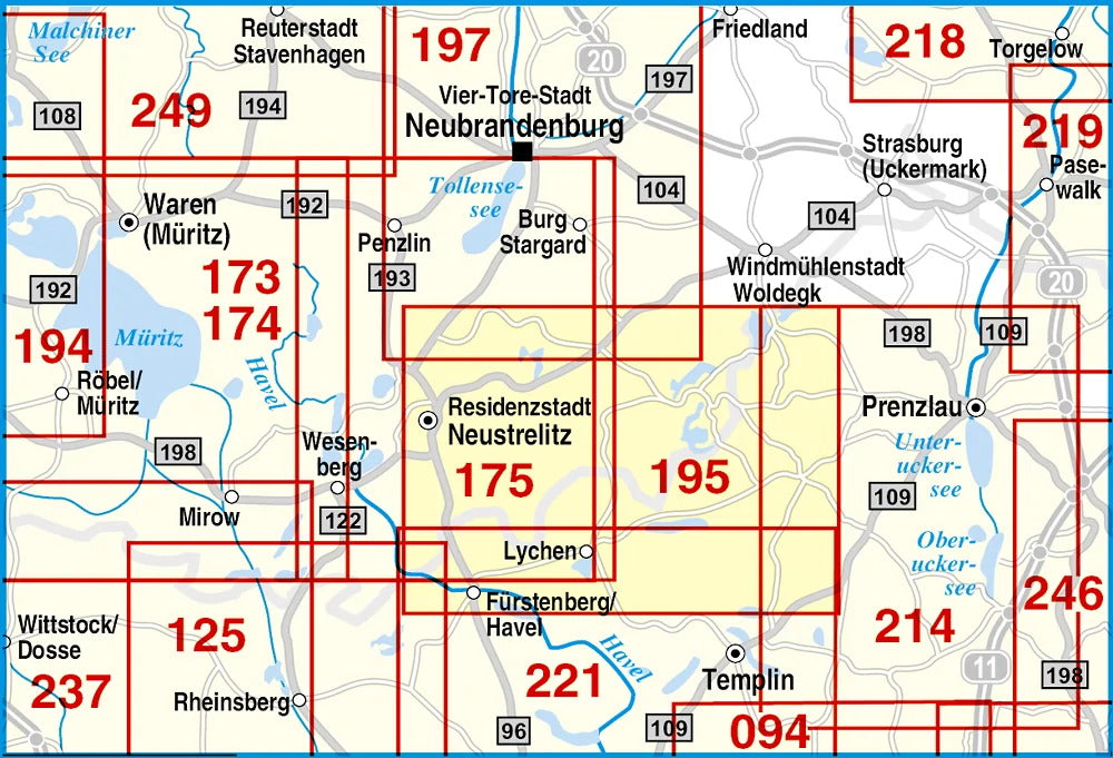 195 Feldberger Seen, Fürstenberg, Lychen und Umgebung 1:50.000