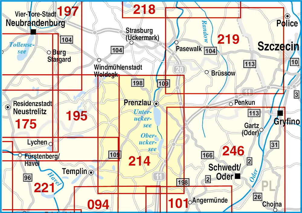 214 Prenzlau, Uckerseen und Umgebung 1:50.000