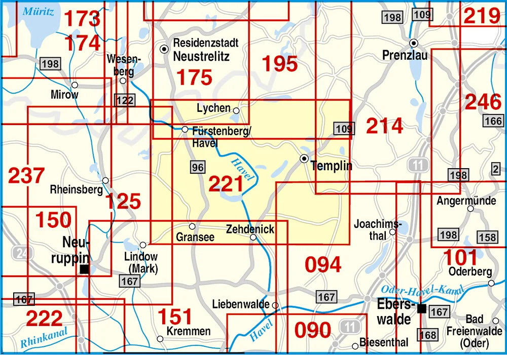 221 Templin, Zehdenick, Fürstenberg, Lychen und Umgebung 1:50.000