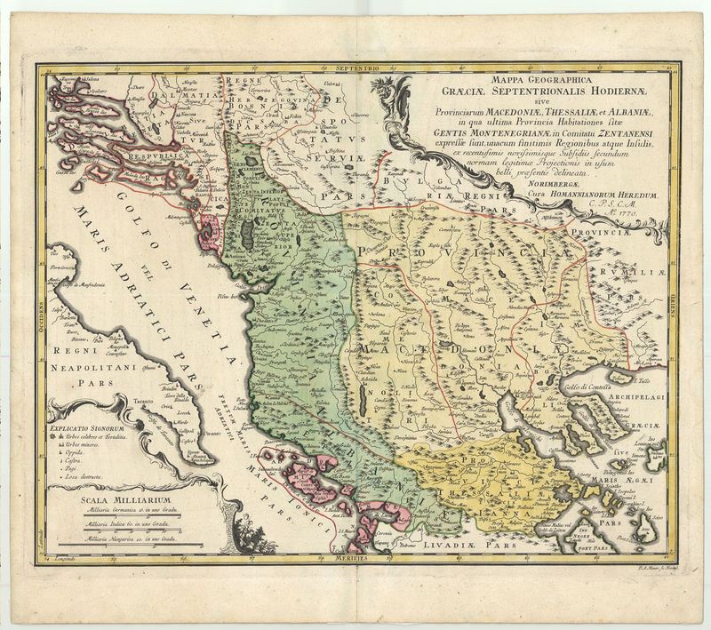 Griechenland, Albanien und Mazedonien im Jahr 1770 von Homann Erben