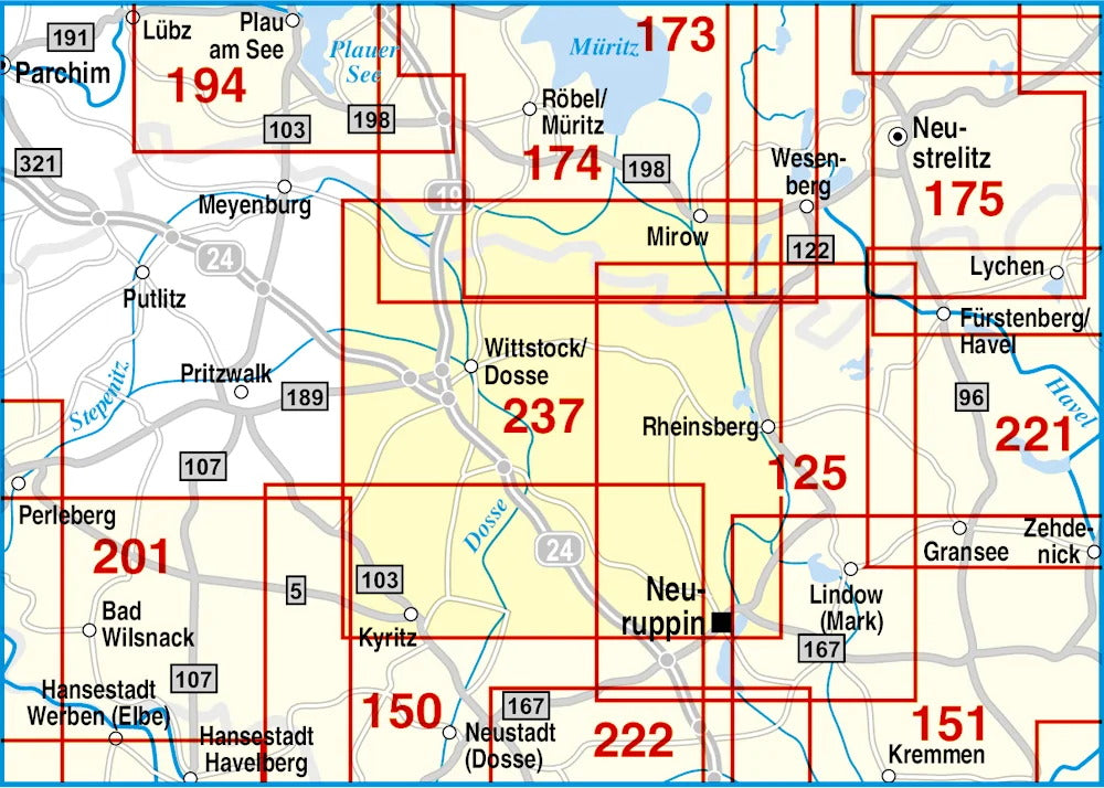 237 Kyritz-Ruppiner Heide, Wittstock/Dosse, Mirow, Rheinsberg und Umgebung 1:50.000