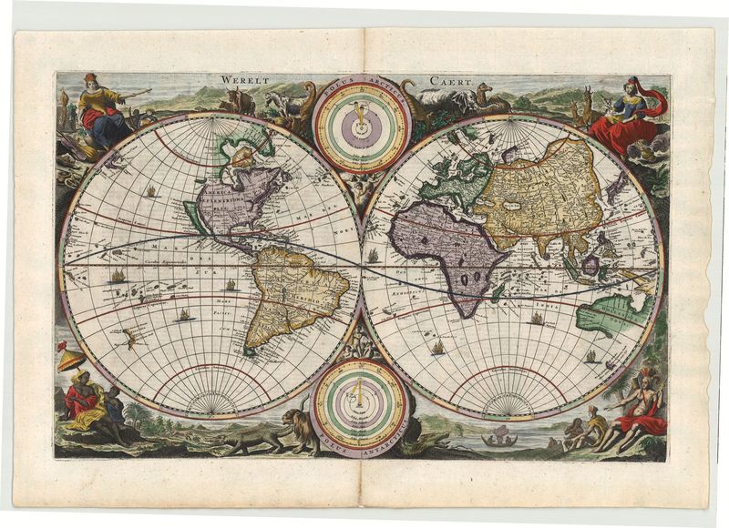 Weltkarte um das Jahr 1690 von Daniel Stoopendaal