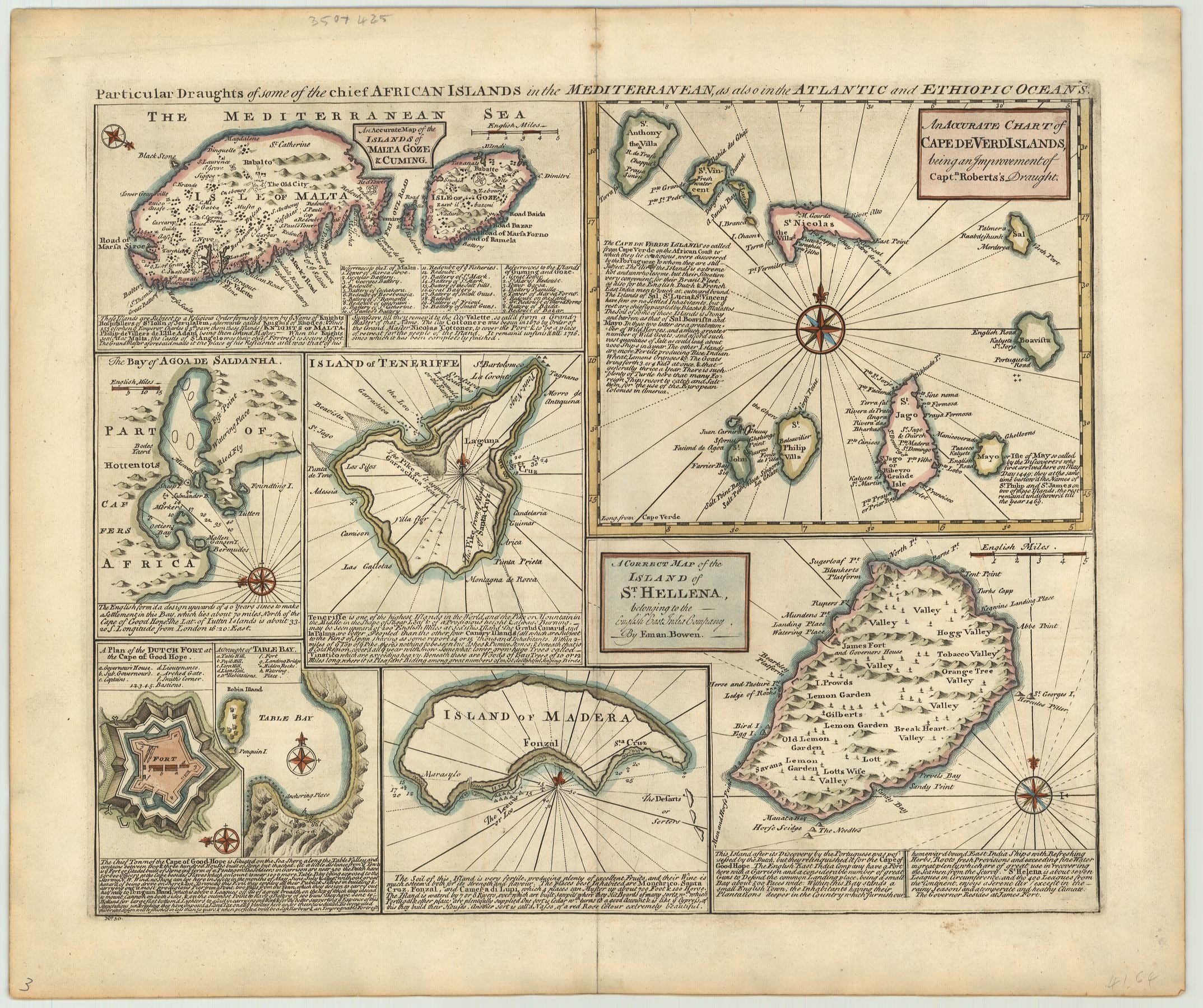 Ungewöhnliche Karte mit Inseln um das Jahr 1745 von Emanuel Bowen