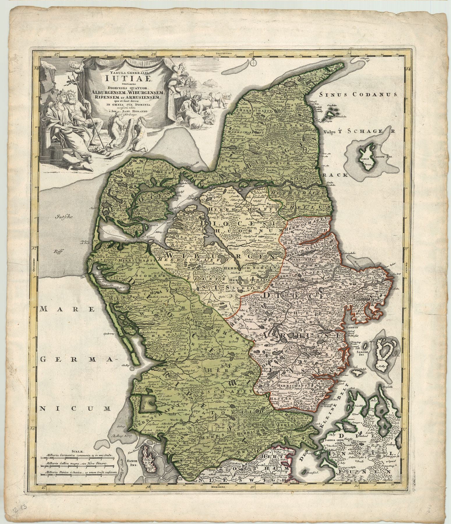 Dänemark / Jütland um das Jahr 1710 von Johann Baptist Homann