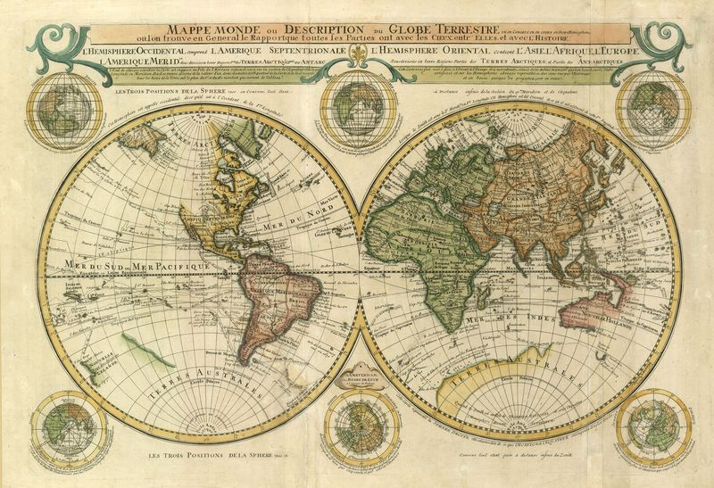 Weltkarte in der Zeit um 1730 von Hendrik de Leth