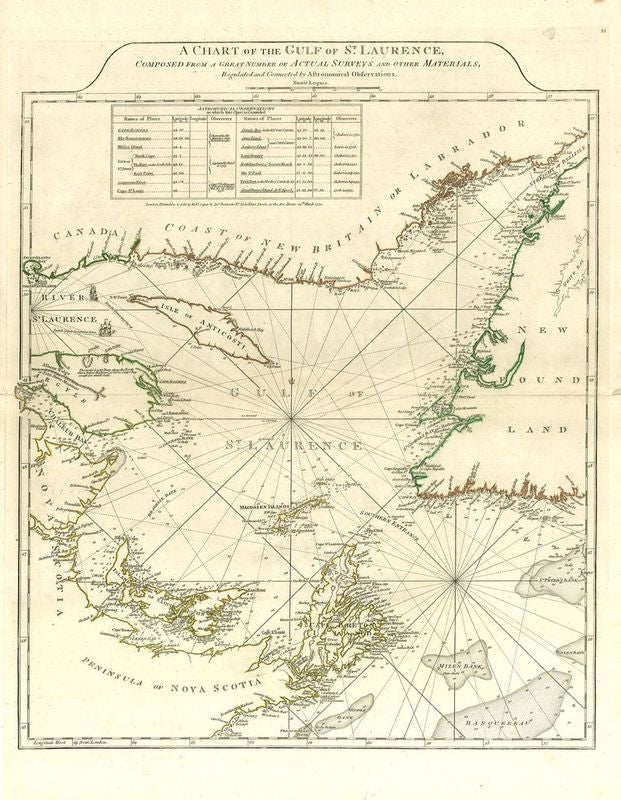 Seekarte vom St. Laurence-Golf  im Jahr 1775 von Robert Sayer & John Bennet