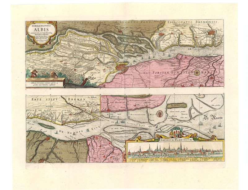 Hamburg und die Elbe um das Jahr 1700 von Petrus Schenk und Gerard Valk