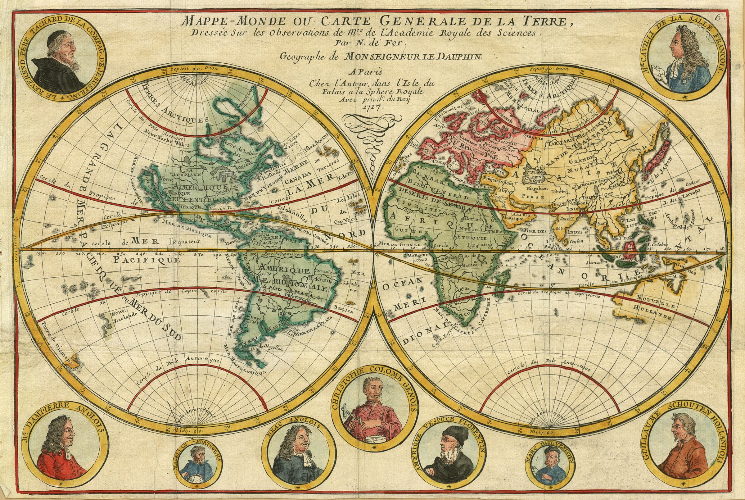 Weltkarte im Jahr 1705 von Nicolas de Fer