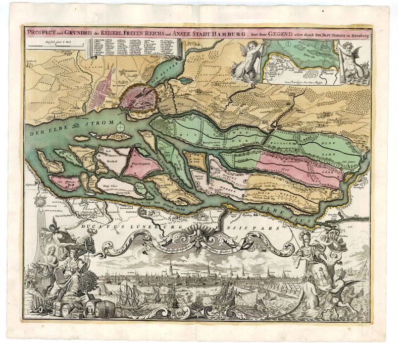 Hamburg und die Elbinsel im Jahr 1720 von Johann Baptist Homann