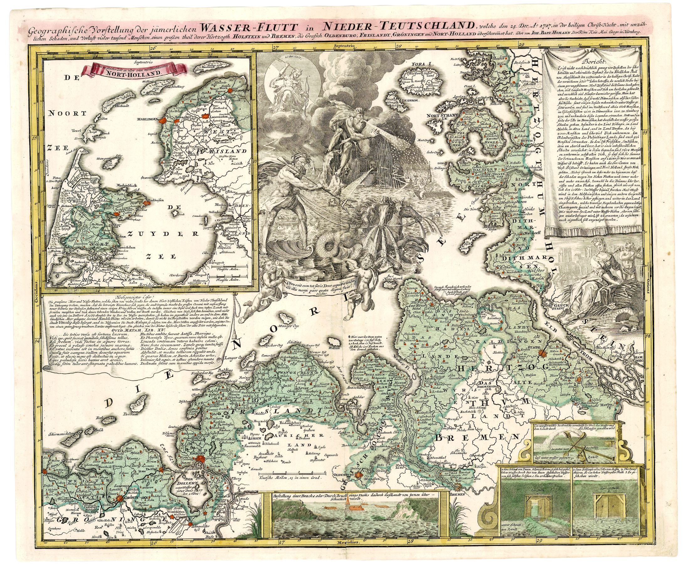Nordsee Sturmflut um das Jahr 1718 von Johann Baptist Homann
