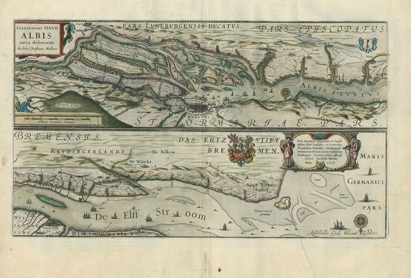 Hamburg - Elbe im Jahr 1628 von Willem Janszoon Blaeu