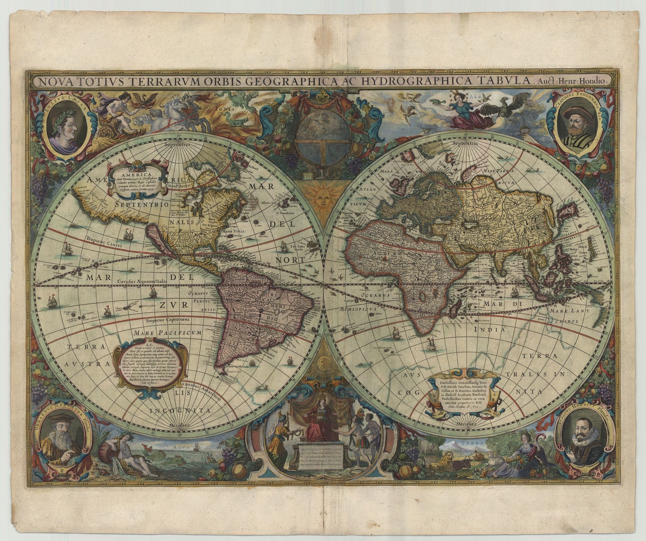 Weltkarte im Jahr 1633 von Henricus Hondius