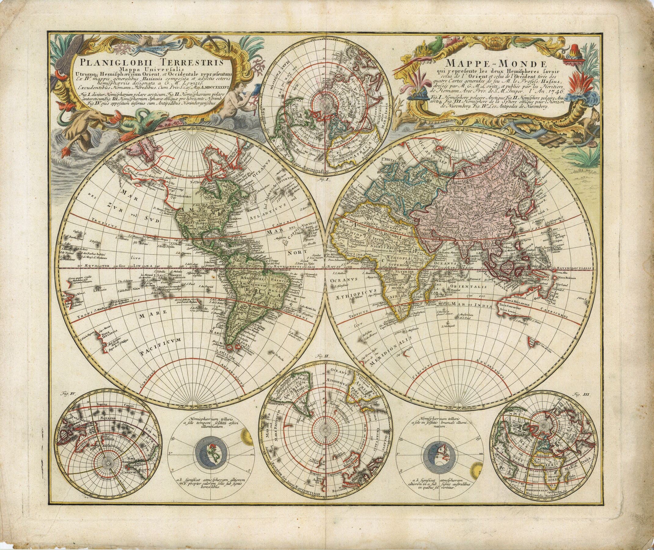 Weltkarte 1746  von Homann Erben