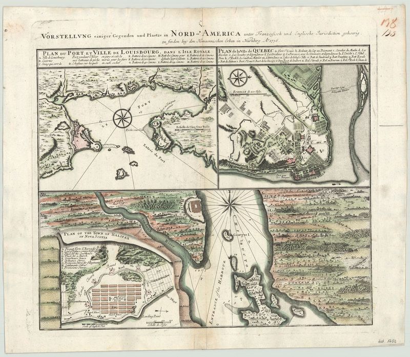 Quebec, Halifax und Louisburg im Jahr 1756 von Homann Erben