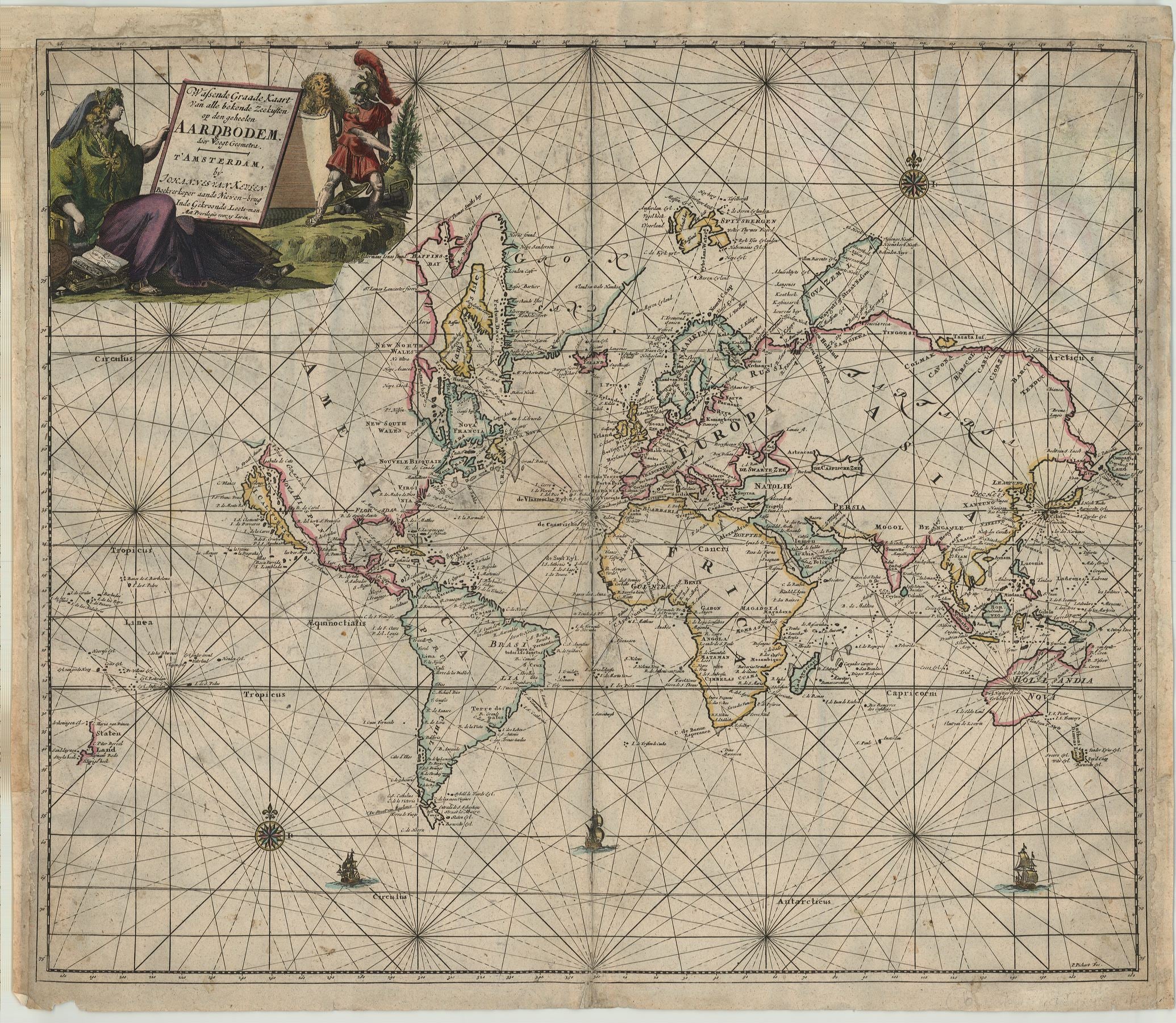 Seekarte der Welt im Jahr 1695 von Johannes van Keulen
