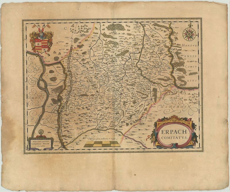 Odenwald und Bergstraße um das Jahr 1640 von Willem Blaeu