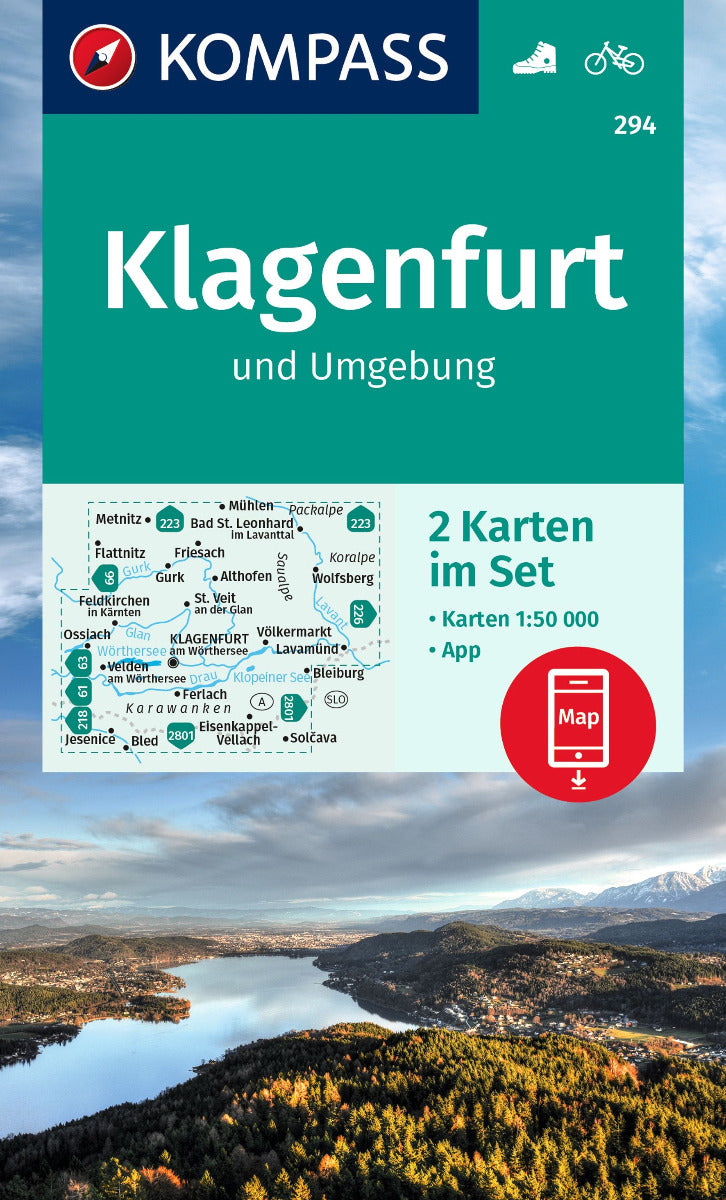 294 Klagenfurt und Umgebung 1:50.000 - KOMPASS Wanderkarte (2 Karten im Set)