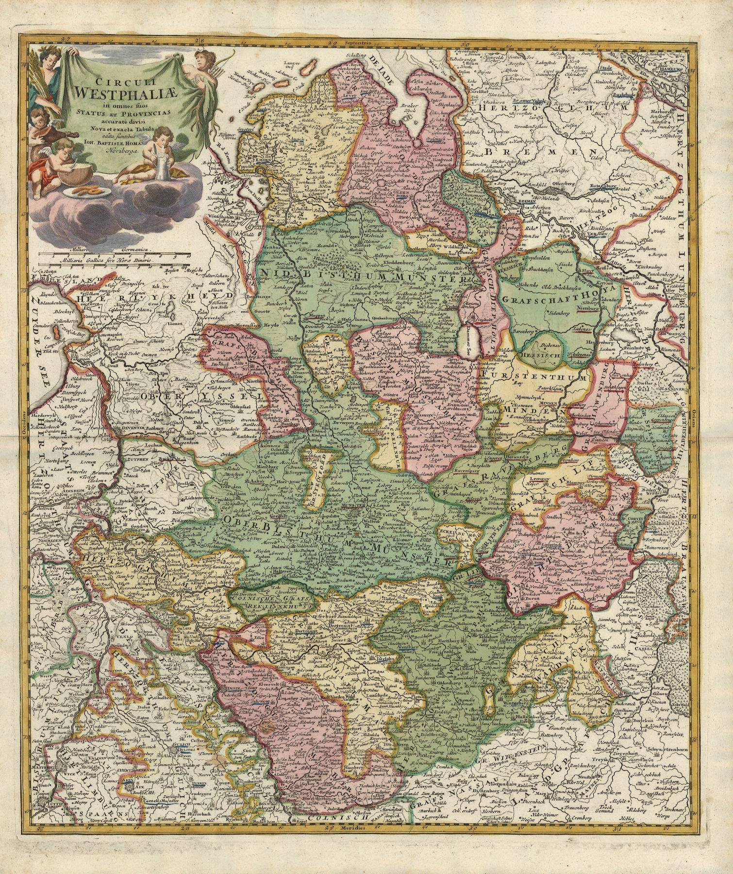 Wesfalen in der Zeit um 1710 von Johann Baptist Homann