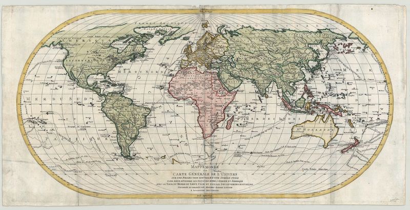 Weltkarte im Jahr 1782 von Matthias Albert Lotter