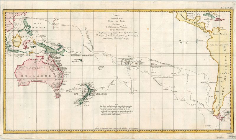 Seekarte vom Südpazifik im Jahr 1774 von Robert Bénard