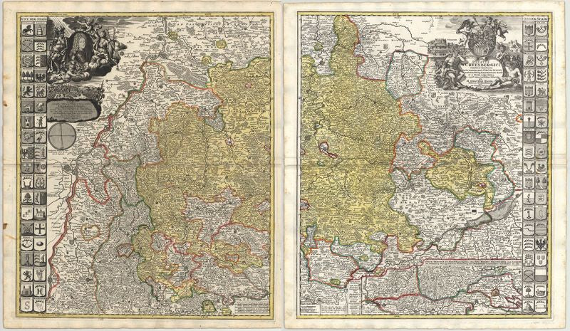 Karte auf zwei Blättern von Württemberg im Jahr 1716 von Johann Baptist Homann