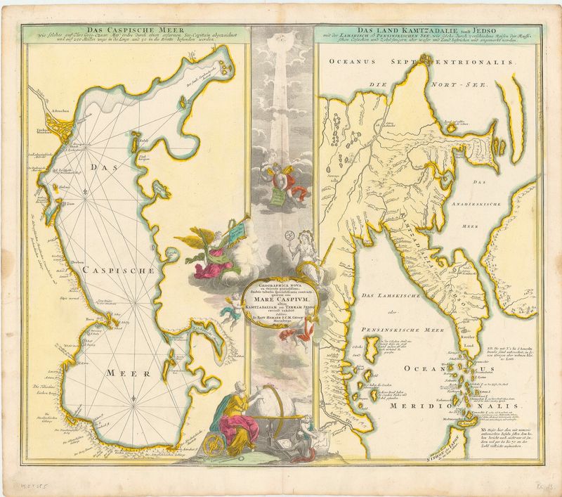 Das Kaspische Meer und Kamtschatka um das Jahr 1730 von Johann Baptist Homann