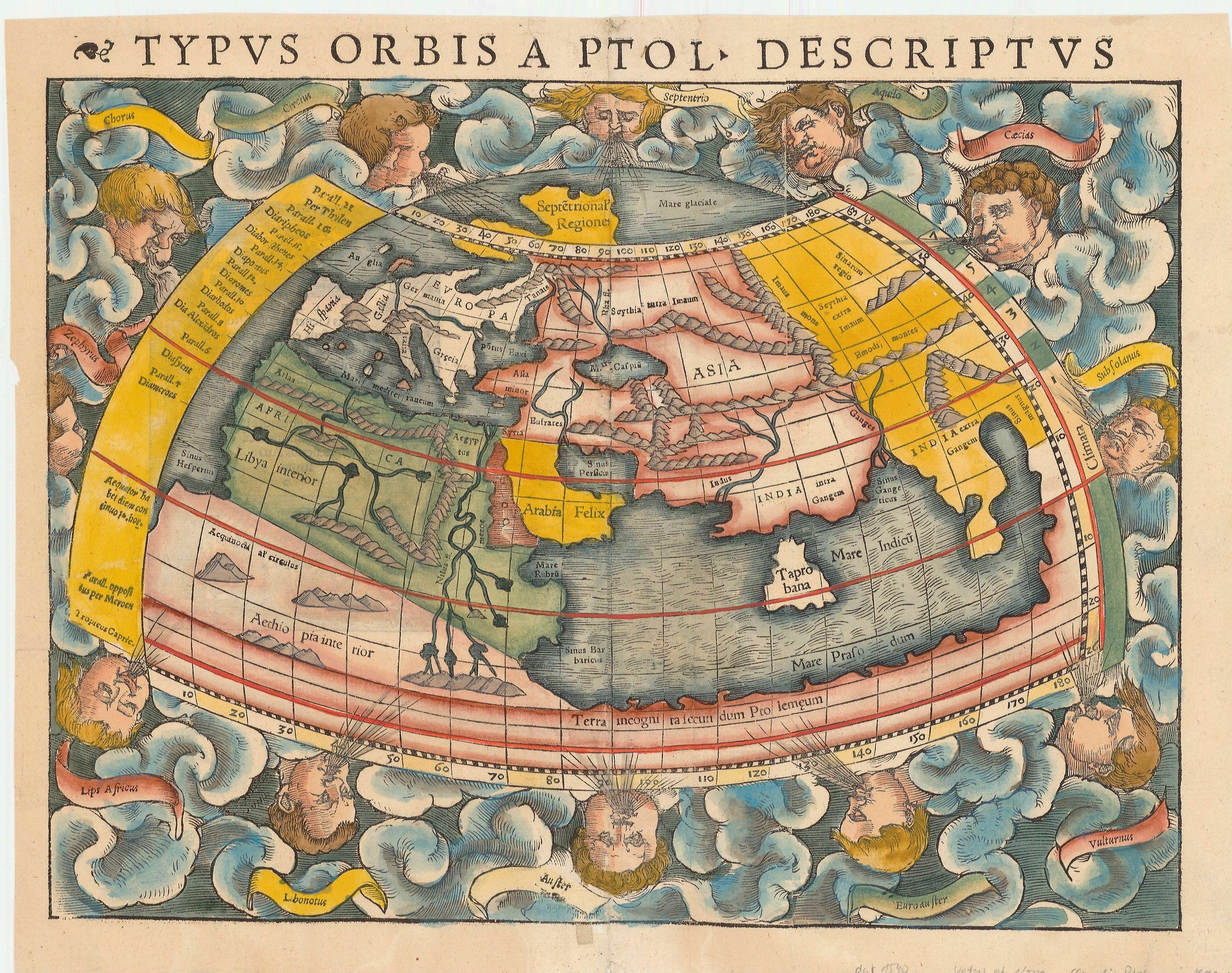 Weltkarte im Jahr 1540 von Sebastian Münster