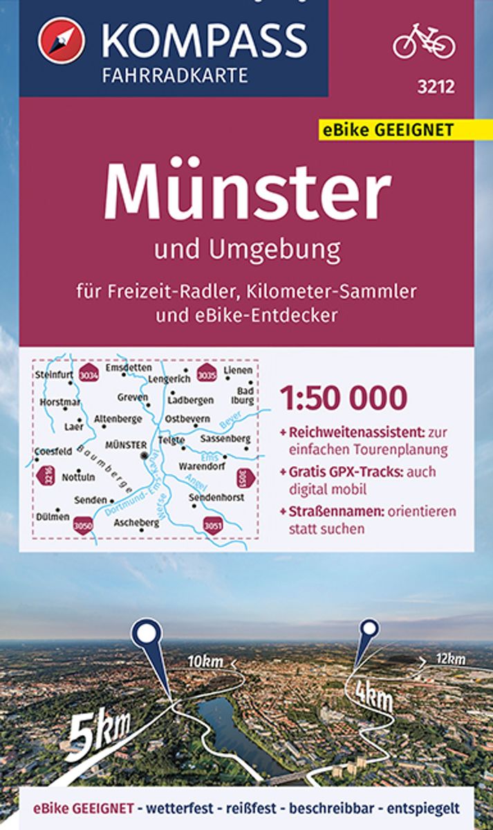 3212 Münster und Umgebung 1:50.000 - KOMPASS Fahrradkarte