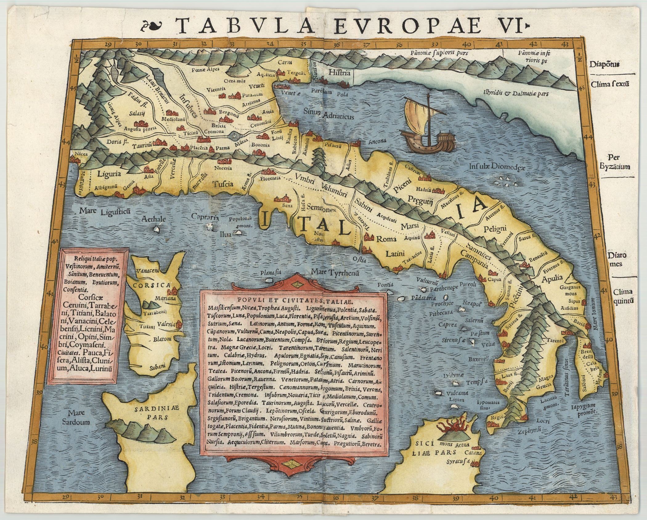 Italien um das Jahr 1542 von Sebastian Münster