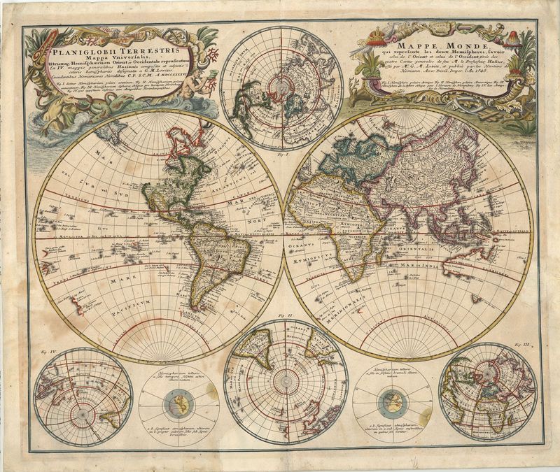 Weltkarte im Jahr 1746 von Homann Erben