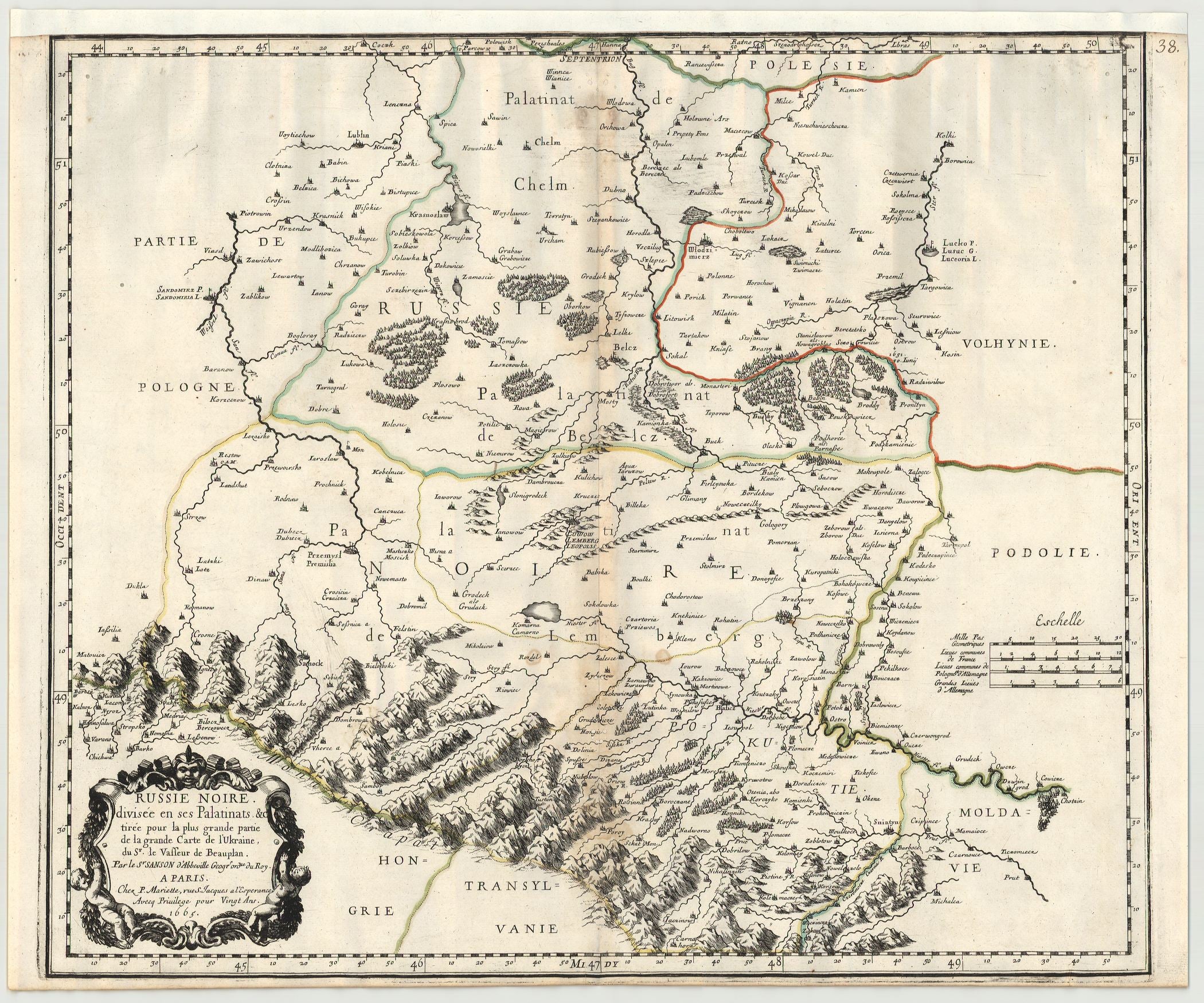 Ukraine im Jahr 1665 von Nicolas Sanson bei Jean-Pierre Mariette