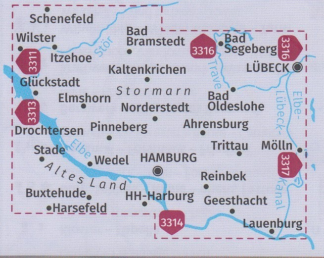 3341 Hamburg, Lübeck 1:70.000 - KOMPASS Fahrradkarte