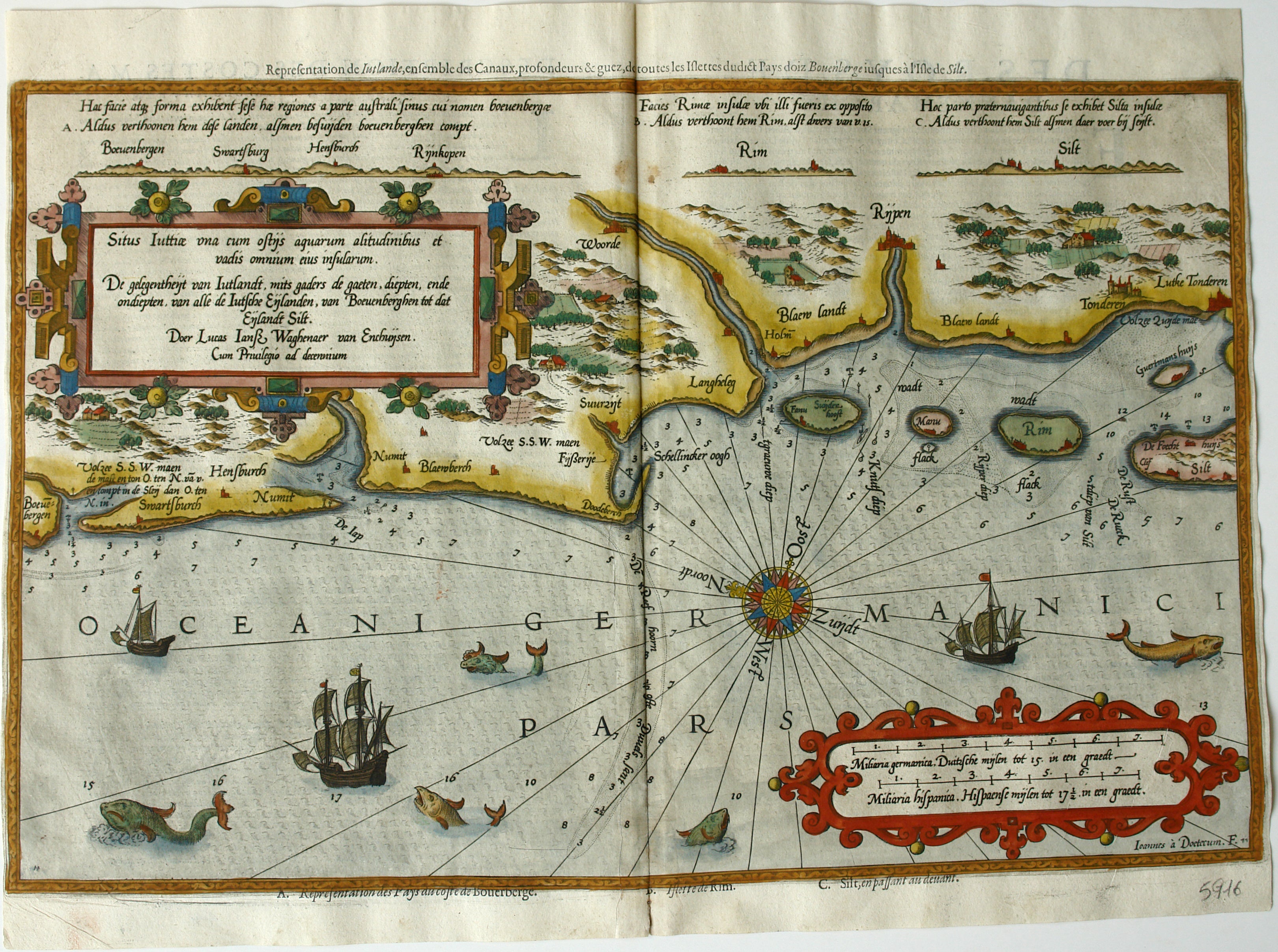 Seekarte der dänischen Westküste im Jahr 1586 von Lucas Janzoon Waghenaer